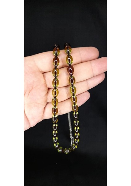 Ateş Kehribar Tesbih Beyzi Kesim Yeşil Renkli T-345