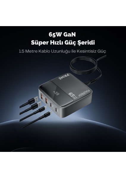 Hızlı Şarj Cihazı, 65W Gan Hızlı Şarj Adaptörü, Güç Şeridi, 2x Type-C Girişi, 2x USB Girişi, Tam Zamanlı 4 Bağlantı Noktası, Şarj Koruması, Akım Koruması, Yüksek Verimlilik (1.5 Metre) modelleri