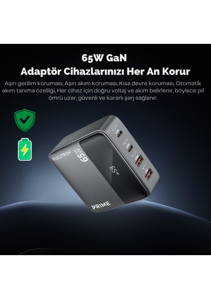 Hızlı Şarj Cihazı, 65W Gan Hızlı Şarj Adaptörü, Güç Şeridi, 2x Type-C Girişi, 2x USB Girişi, Tam Zamanlı 4 Bağlantı Noktası, Şarj Koruması, Akım Koruması, Yüksek Verimlilik (1.5 Metre) fırsatları