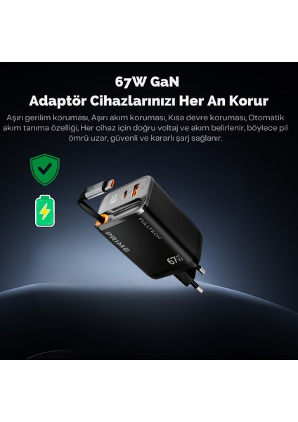 67W Gan Hızlı Şarj Adaptörü, Şarj Cihazı, 1x Type-C Girişi, 1x USB Girişi, Dijital Gösterge, Güçlü Performans, Şarj Başlığı, Aşırı Gerilim, Kısa Devre, Isınma ve Akım Koruması indirimleri