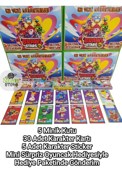 Brawl Stars En Yeni Karakterler 5 Mini Kutu 30 Adet Karakter Kartı + 5 Adet Sticker Seti Oyun Kağıtları