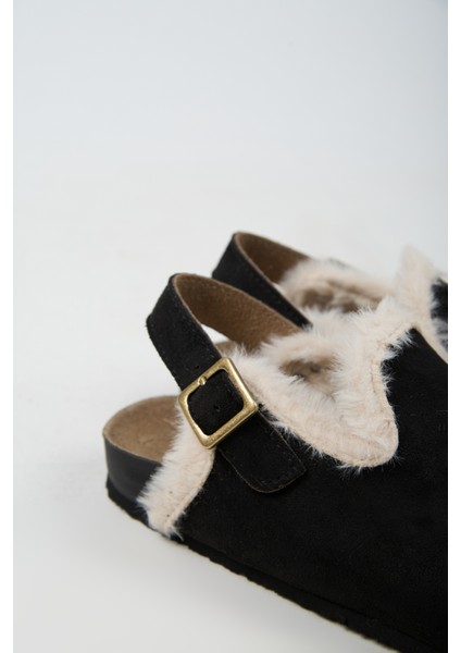 Lapaz Kürklü Kadın Vegan Deri Tokalı Siyah Sabo Terlik fırsatları