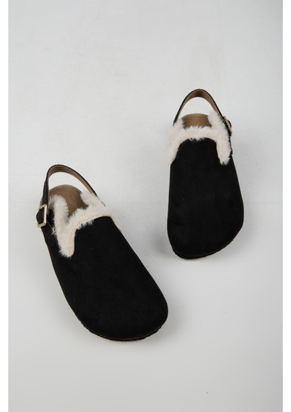 Lapaz Kürklü Kadın Vegan Deri Tokalı Siyah Sabo Terlik indirimleri