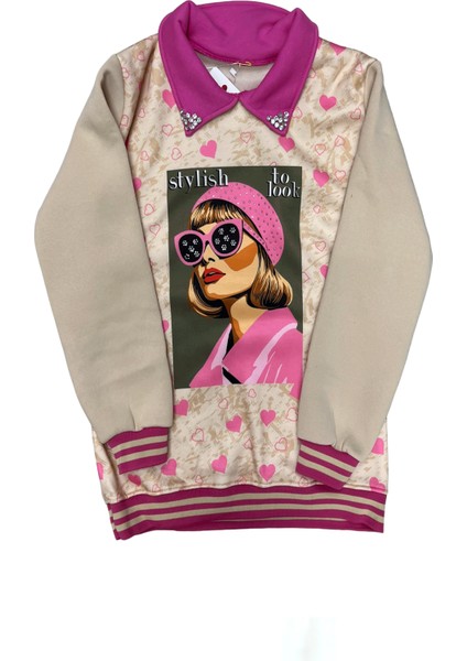 Kız Çocuk Görsel Baskılı Yaka Taşlı 3 Iplik Alt Üst Takım 12321 modelleri