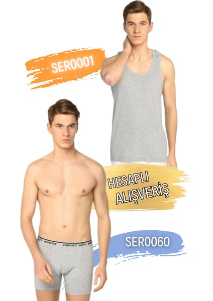Erkek Klasik Penye Atlet ve Boxer Şort Takım 6'lı Set (12 Parça) SER0001 - SER0060