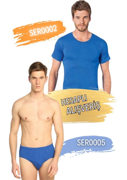 Erkek Yuvarlak Yaka Penye Atlet ve Slip Külot Takım 6'lı Set (12 Parça) SER0002 - SER0005