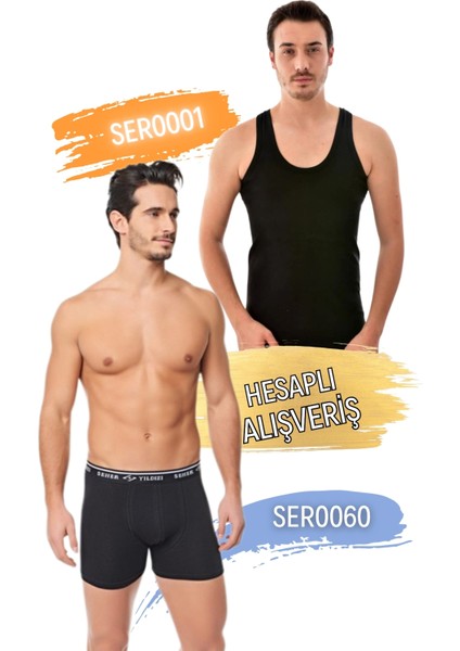 Erkek Klasik Penye Atlet ve Boxer Şort Takım 6'lı Set (12 Parça) SER0001 - SER0060