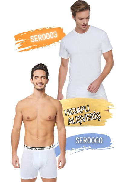 Erkek Sıfır Yaka Penye Atlet ve Boxer Şort Takım 6'lı Set (12 Parça) SER0003 - SER0060