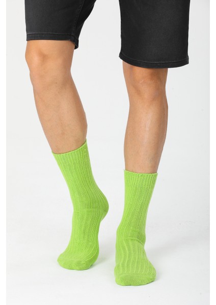 4 Çift Kadın Erkek Renkli Bio Naturel %100 Doğal Pamuklu Ribana Örgü Dikişsiz Soket Çorap 3014