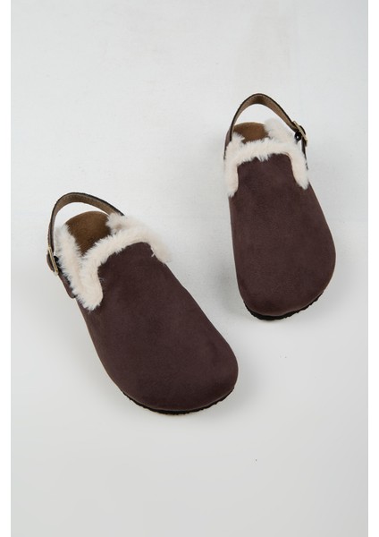 Lapaz Kürklü Kadın Vegan Deri Tokalı Kahverengi Sabo Terlik indirimleri