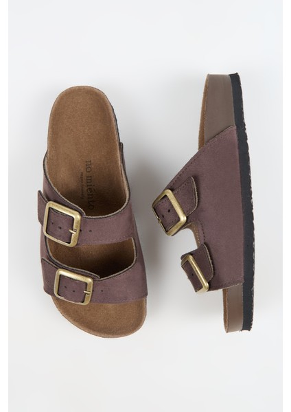 Nomiento Riva Kadın Vegan Deri Çift Tokalı Kahve Terlik fiyatları