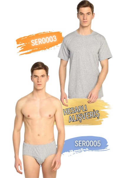 Erkek Sıfır Yaka Penye Atlet ve Slip Külot Takım 6'lı Set (12 Parça) SER0003 - SER0005