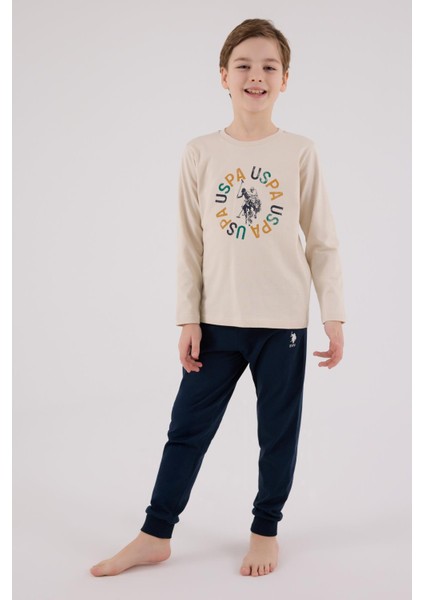 Garson Erkek Uspa Logo Süprem 4 Mevsim Kumaş Uzun Kollu Lastikli Pijama Takım