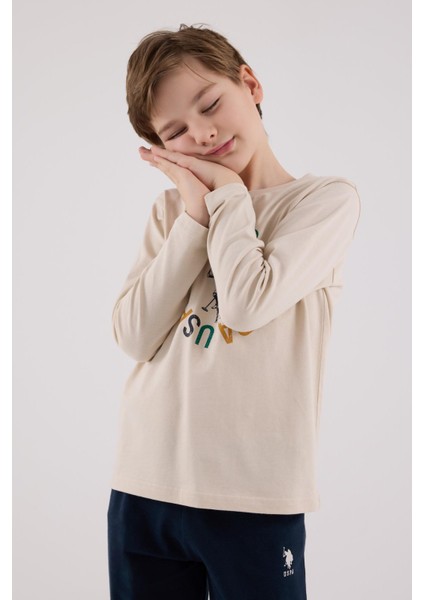 Garson Erkek Uspa Logo Süprem 4 Mevsim Kumaş Uzun Kollu Lastikli Pijama Takım fırsatları