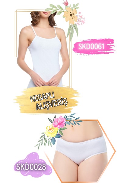 Kadın Ribana Ip Askılı Atlet ve Külot Takım 6'lı Set (12 Parça) SKD0061 - SKD0028