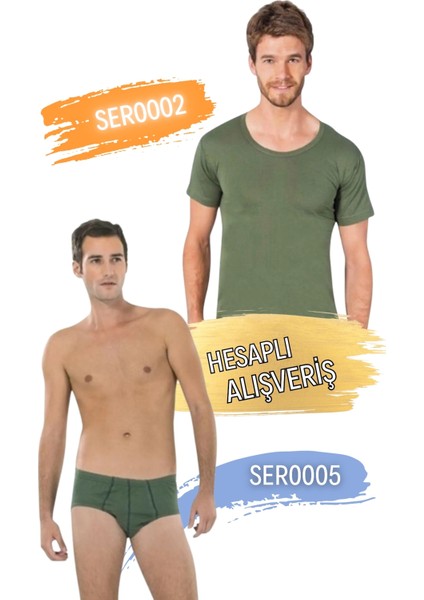 Erkek Yuvarlak Yaka Penye Atlet ve Slip Külot Takım 6'lı Set (12 Parça) SER0002 - SER0005