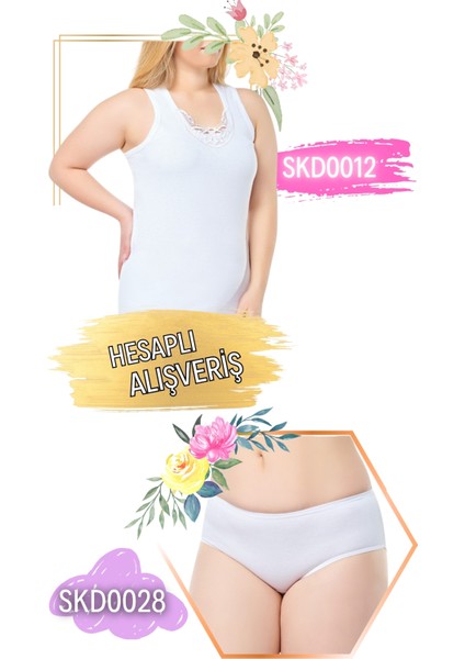 Kadın Geniş Askılı Hazır Yaka Atlet ve Ribana Külot Takım 6'lı Set (12 Parça) SKD0012 - SKD0028
