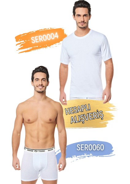 Erkek Kolu Bantlı Sıfır Yaka Atlet ve Boxer Takım 6'lı Set (12 Parça) SER0004 - SER0060