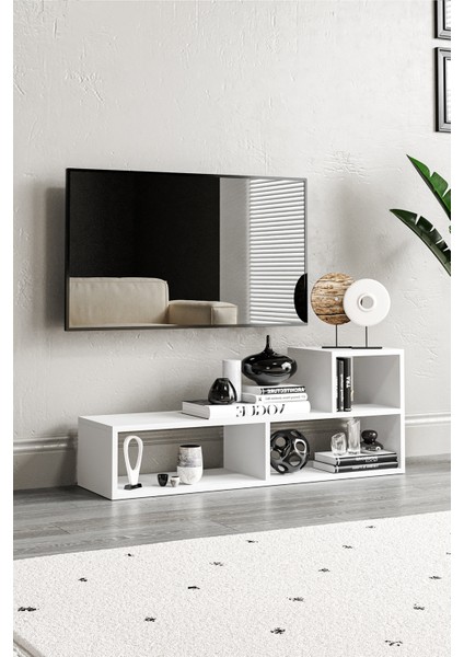 Bucak Çok Amaçlı Kitaplık Tv Ünitesi Beyaz