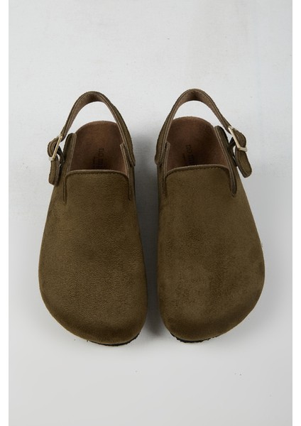 Lapaz Kadın Vegan Deri Tokalı Haki Sabo Terlik