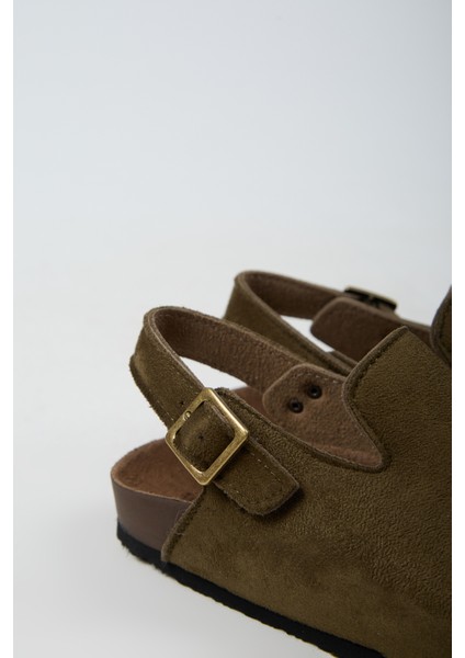 Lapaz Kadın Vegan Deri Tokalı Haki Sabo Terlik modelleri