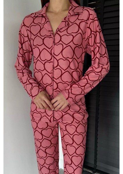 Kadın Desenli Ön Düğmeli Uzun Kol Pijama Takımı P-00018757 modelleri