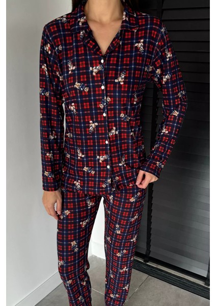Kadın Ön Düğmeli Uzun Kol Ekose Desenli Pijama Takımı P-00018752 fiyatları