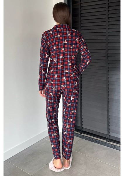 Kadın Ön Düğmeli Uzun Kol Ekose Desenli Pijama Takımı P-00018752 fırsatları