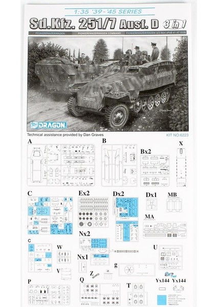 6223 1/35 Ölçek, Sd.Kfz. 251/7 Ausf. D (3 İn 1) Personel Taşıyıcı Plastik Model Kiti
