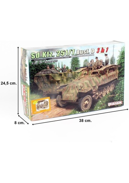 6223 1/35 Ölçek, Sd.Kfz. 251/7 Ausf. D (3 İn 1) Personel Taşıyıcı Plastik Model Kiti