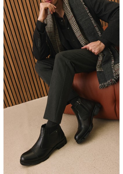 , Erkek Hakiki Deri Kürklü Bot 153999Z017 Siyah