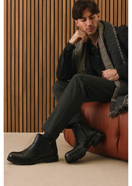 , Erkek Hakiki Deri Kürklü Bot 153999Z017 Siyah modelleri