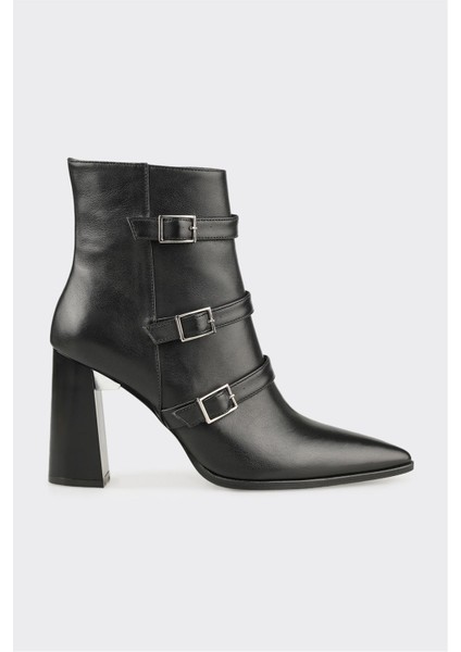 Siyah Deri Kadın Klasik Bot