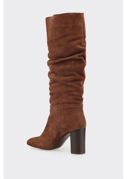 Kahve Deri Kadın Topuklu Çizme modelleri
