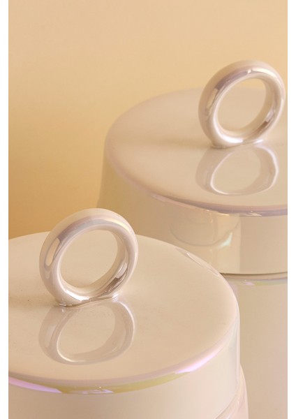 Luca Luster 3'lü Ergonomik Yuvarlak Kapaklı Porselen Sedefli Kavanoz Takımı fiyatları