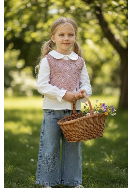 Triko Süveterli Kız Çocuk Kot Pantolonlu Takım fiyatları