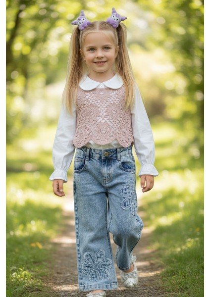 Triko Süveterli Kız Çocuk Kot Pantolonlu Takım fırsatları