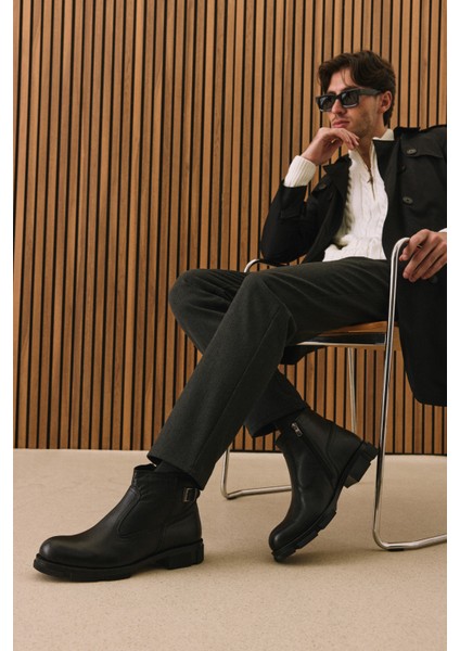 , Erkek Hakiki Deri Kürklü Bot 153999Z044 Siyah modelleri