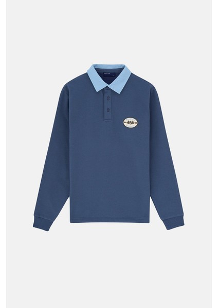 Mountain Explorer Soft Touch Polo Yaka Sweatshirt - Mavi