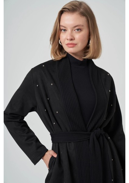 6001 Şal Yaka Taş Işlemeli Kap - Siyah indirimleri