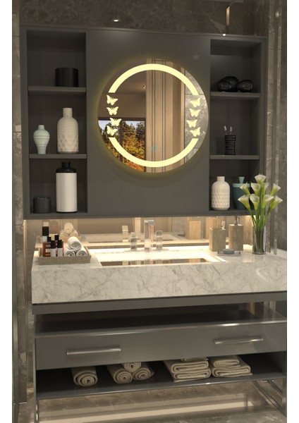 Kelebek Desen Butterfly Minimalist LEDLİ Özel Tasarım Ayna