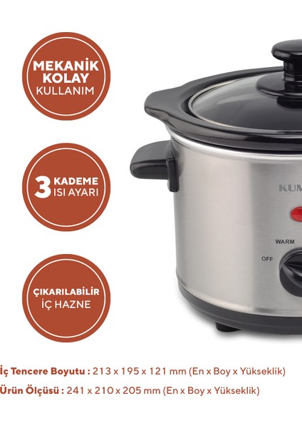 Yavaş Pişirici Slow Cooker Elektrikli Güveç 120W HSC-01