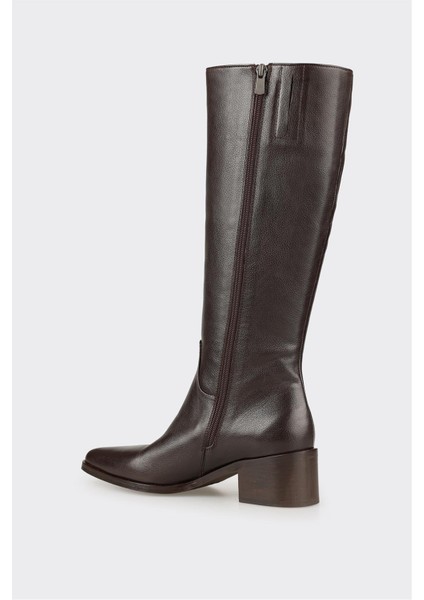 Kahve Deri Kadın Topuklu Çizme modelleri