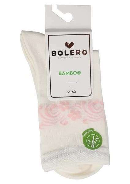 Kadın Premium Dikişsiz Bambu Konç Çiçekli Çorap Ekru