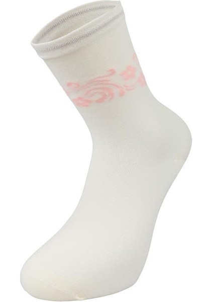 Kadın Premium Dikişsiz Bambu Konç Çiçekli Çorap Ekru modelleri