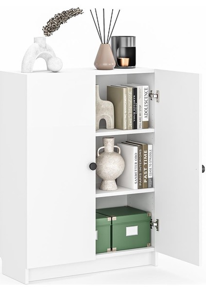 Bili Yatay Kitaplık 3 Raflı 2 Kapaklı Çok Amaçlı Ofis Salon Çalışma Odası Kütüphane Rafı Beyaz indirimleri