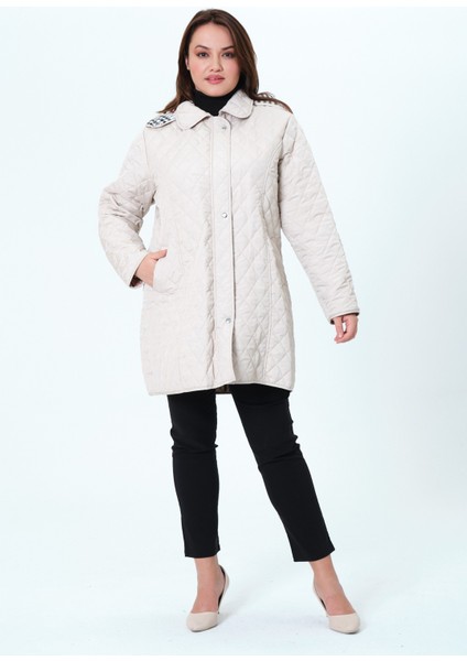 Biricik Kadın Büyük Beden Kapüşonlu Mevsimlik Kapitone Mont/ceket