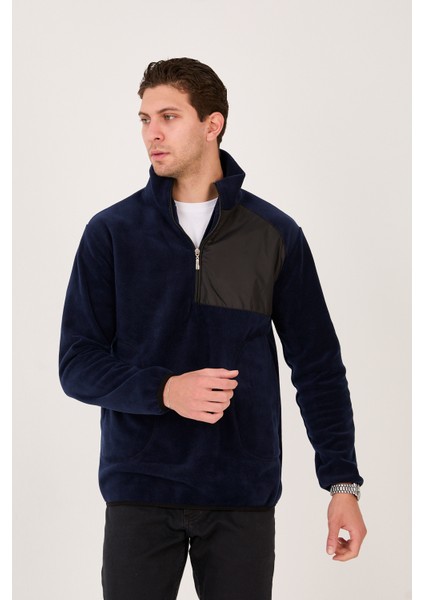 Regular/normal Kesim Dik Yaka Fermuarlı Polar Erkek Sweatshirt - R2642