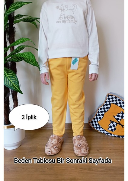 Çocuk Sarı 2 Iplik Şardonlu Paçası Lastikli Kışlık Eşofman Altı