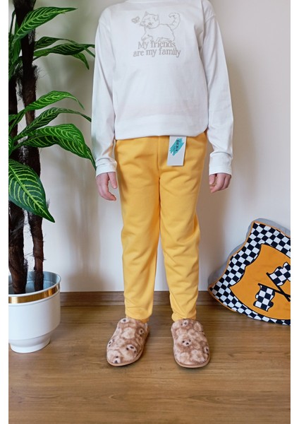 Çocuk Sarı 2 Iplik Şardonlu Paçası Lastikli Kışlık Eşofman Altı modelleri